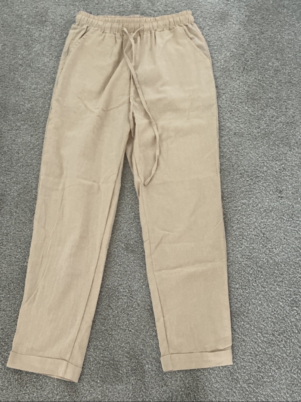 Linen Tan Drawstring Coastal Pants